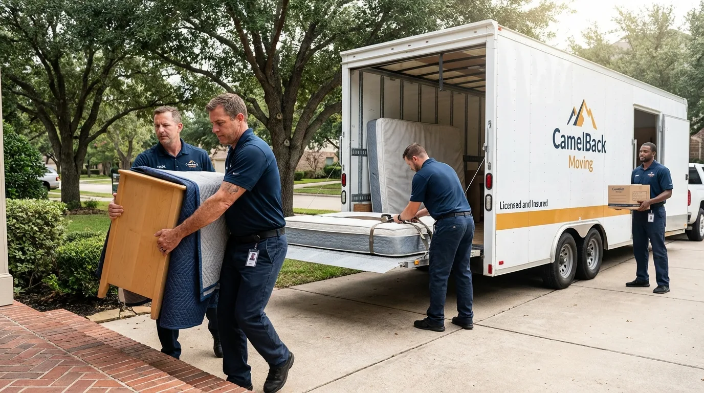 Crew loading residential truck for cross-state move from Blackstone, VA